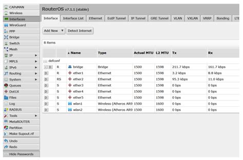 Connecting to the MikroTik router via Webfig (browser).